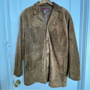 Men Genuine Leather Suede Coat Jacket M Brown Quilt Lined Cowboy Western Merona